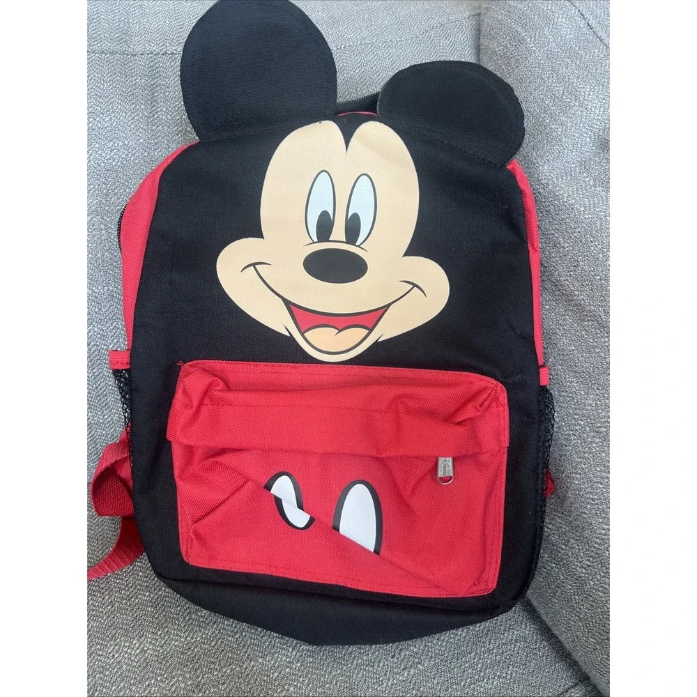 Disney Mickey Mouse Kids Backpack Red Black 3D Ears Fast Forward School Bag